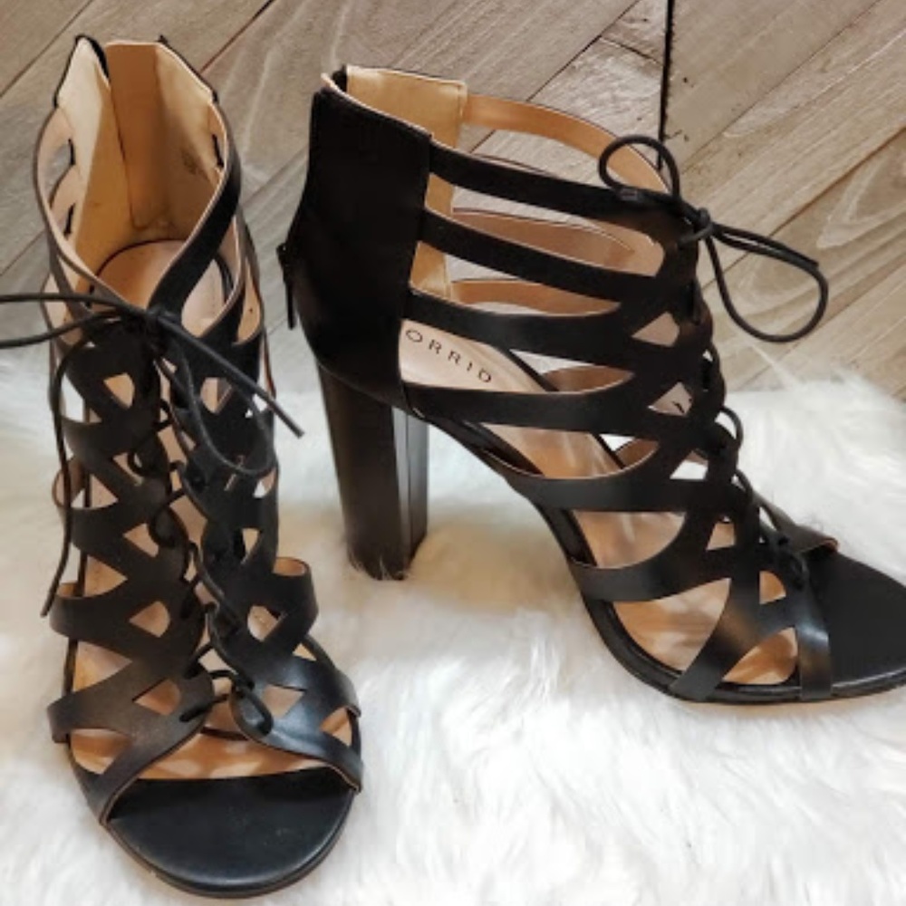 Torrid Lace up Sandal Heels Black 10W
